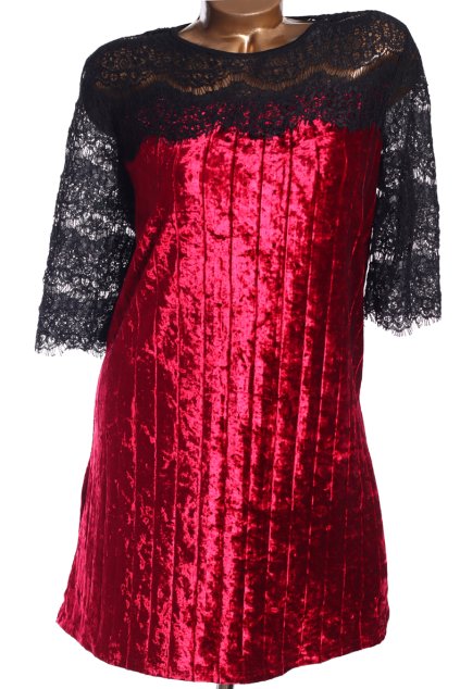 Dámská červená semišová halenka s černou krajkou / XXXXL (48) / UK 20/ ANGLIE
