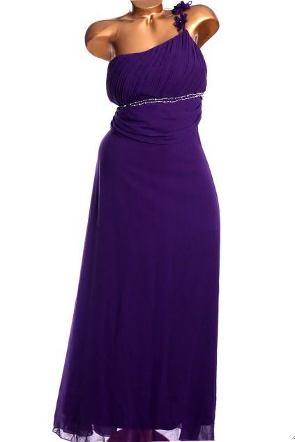 Dámské společenské fialové šaty s kamínky na jedno ramínko / EVER PRETTY / XL (46) / UK 18/ ANGLIE