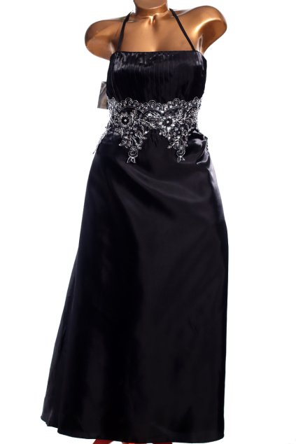 Dámské černé společenské šaty s flitry a stříbrnou květovou výšivkou / /CHERLONE /  XXXL (50) / UK 22 / ANGLIE