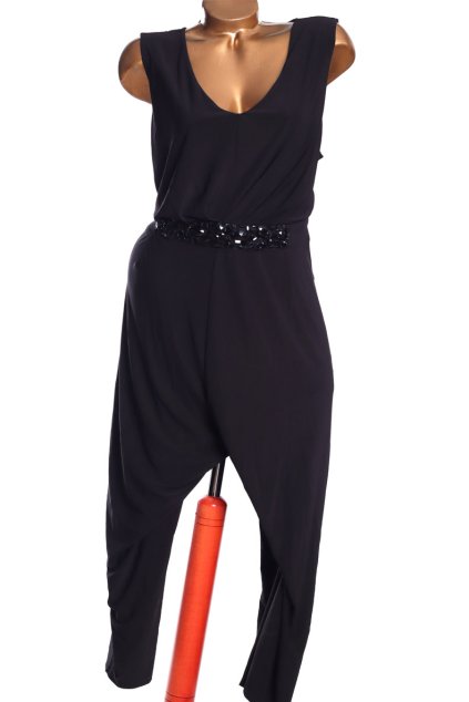 Dámský černý overal s černými kamínky / George / XXXXL (52) / UK 24 / ANGLIE