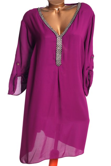 Dámská fialová delší halenka s kamínky u dekoltu  / ROGERS ROGERS /  XXXXL+ (56) / UK 28 / ANGLIE