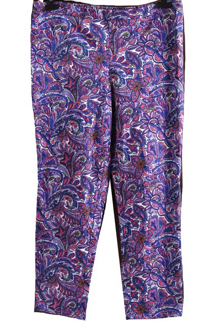 Dámské bílo-modro-fialovo-růžovo-zelené kalhoty s mandalovým vzorem / ISAAC MIZRAHLIV / XXXL (48/50) / UK 22 / ANGLIE