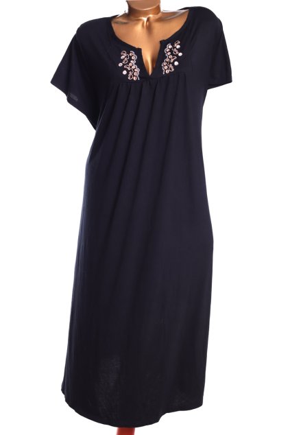 Dámské černé DOMÁCÍ šaty s hnědou výšivkou u dekoltu /  SUZY ME / (58/60) / UK 30/32 / ANGLIE