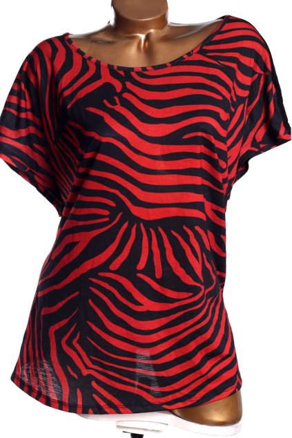 Dámská černo-cihlová zebrovaná halenka /LOVE TEES / XXXL (50/52) / UK 22 / ANGLIE