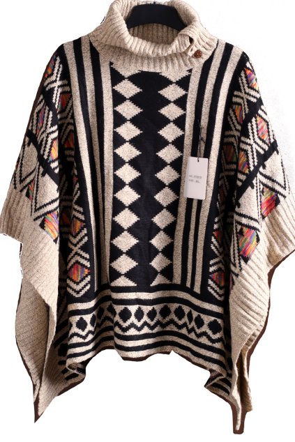 Dámské béžovo-černo-barevné vzorované svetrové rolákové pončo  / KALEIDOSCOPE/ oversized