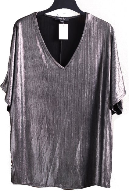 Dámská černo-stříbrná lesklá halenka / LABEL BE/ XXXL (48/50) / UK 20/22  / ANGLIE