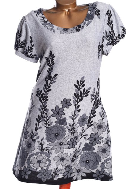 Dámské šedé úpletové šaty s černými květy / PURPLE /  XXL (46) / UK 18/ ANGLIE