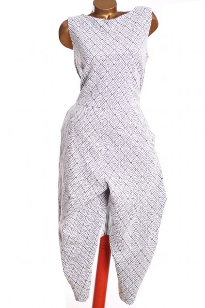 Dámský bílo-tmavě modrý vzorovaný elegantní zimní overal / NEXT / XXL (46) / ANGLIE