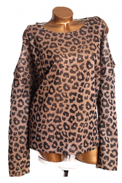 Dámská hnědo-černá svetříková halenka s leopardím vzorem + zlatá nitka / Capsule - XXXXL (52) / ANGLIE