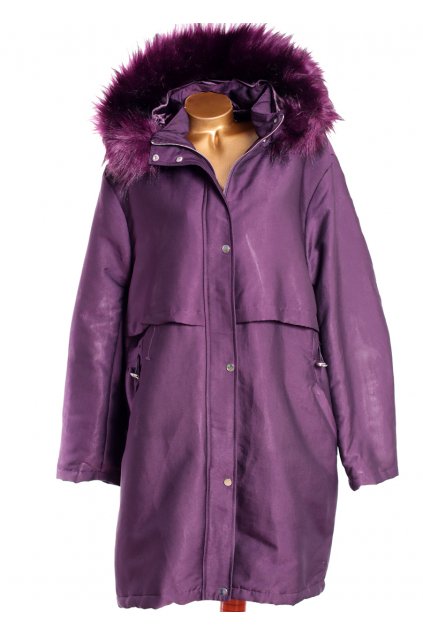 Dámská fialová luxusní bunda / s kapucí s kožešinou / JD WILLIAMS - XXXXL+ (58/60) / ANGLIE