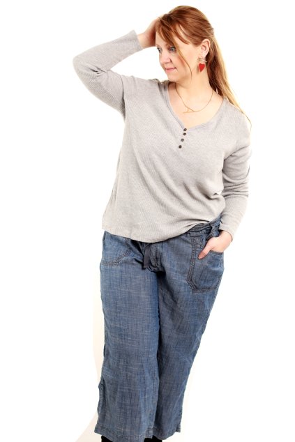 Dámská šedá elastická žebrovaná halenka / PAPAYA - XXXL (48) / ANGLIE