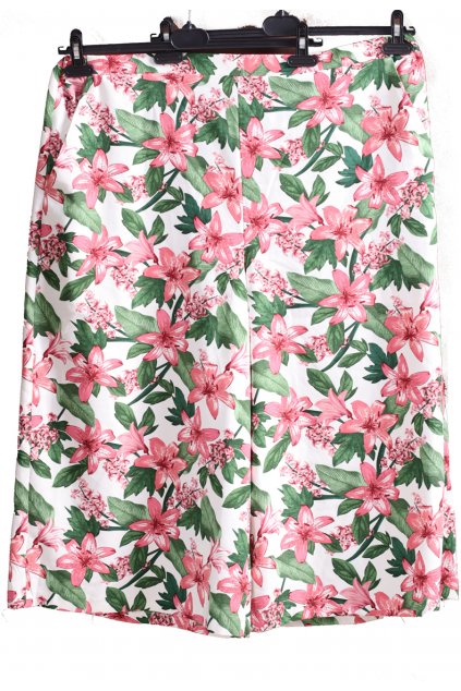 Dámské bílo-růžovo-zelené vzorované kalhoty / TU / XXXL (50) / ANGLIE