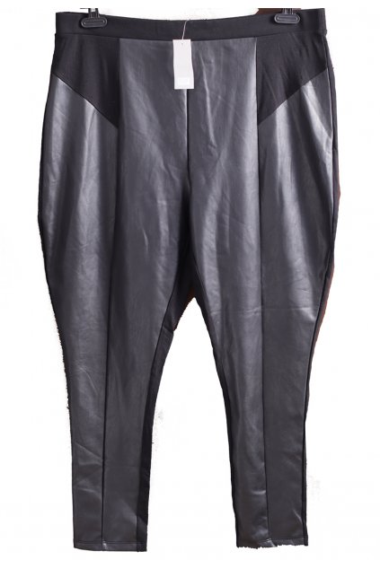 Dámské černé elastické kalhoty s koženkou / F&F - XXXL (50) / ANGLIE