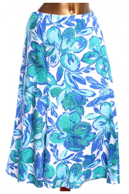 Dámská bílo-modro-zelená vzorovaná lněná sukně / M&Co / XXXXL (52) / ANGLIE