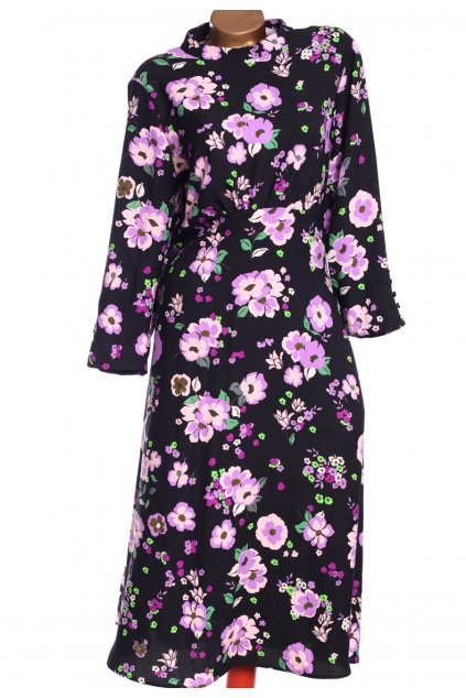 Dámské černo-fialovo-zelené květované šaty / Marks&Spencer / XXXL (48) / ANGLIE
