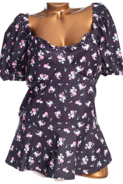Dámská černá elegantní halenka s barevnými květy / Simply Be - XXXXL (54) / ANGLIE