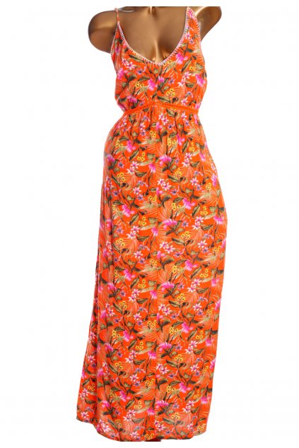 Dámské oranžové šaty s barevnými květy / F&F / XXXL (48) / ANGLIE