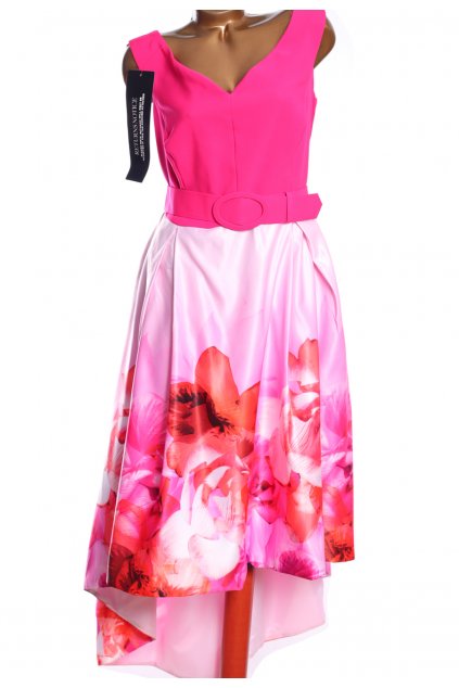 Dámské růžovo-bílo-červené luxusní květované šaty / ONE / XXXL (50) / ANGLIE
