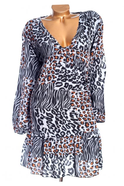 Dámské šedo-černo-hnědé šaty s leopardím vzorem / Blue Vanilla - XL (42) / ANGLIE
