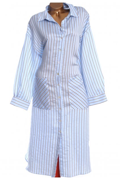 Dámské modro-bílo-černé proužkované košilové šaty / XXXXL (52) / ANGLIE