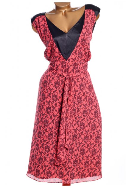 Dámské růžovo-černé vzorované elegantní šaty / So Fabulous! / XXXXL+ (56) / ANGLIE