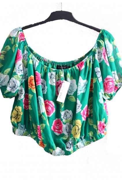 Dámská zelená krátká halenka s barevnými květy / In the Style / XXXXL (54) / ANGLIE