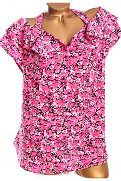 Dámská růžovo-bílo-černá vzorovaná halenka / Studio - XXXXL (52) / ANGLIE