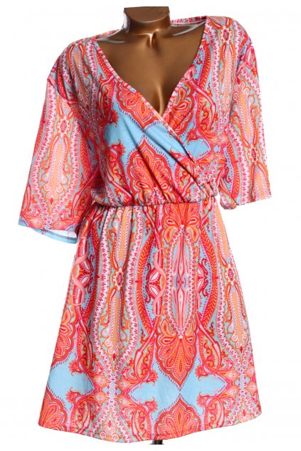 Dámské barevné vzorované šaty / Pink Clove / XXXXL (52) / ANGLIE