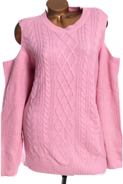 Dámský růžový pletený svetr / průstřihy na ramenou / BEYOU / XXXXL (54) / ANGLIE