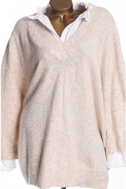 Dámský krémový svetr s bílým ozdobným límečkem / Next / XXXXL (54) / ANGLIE