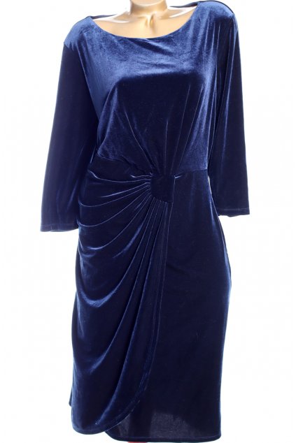 Damské elegantní tmavě modré sametové šaty s dlouhým rukávem / BM COLLECTION / XXXL (50) / ANGLIE