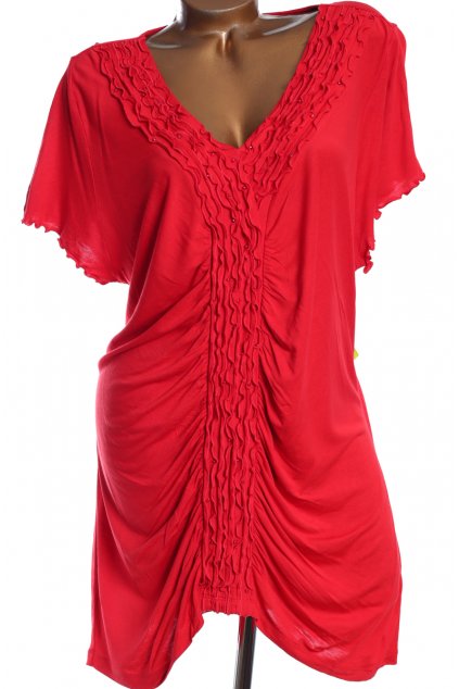 Dámská červená halenka/tunika s ozdobnými kamínky / Per Una / XXXL (50) / ANGLIE