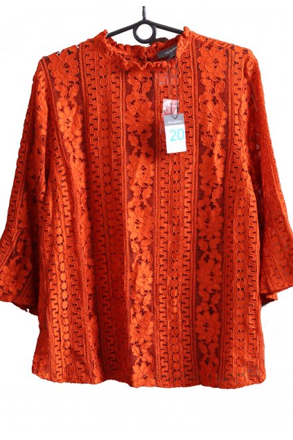 Dámská cihlovohnědá krajková halenka / PRIMARK/ - vel.  XXL/XXXL (48) - ANGLIE - na štítku UK 20