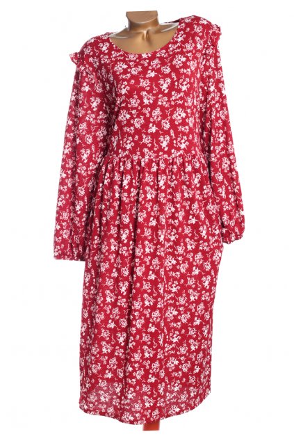 Dámské červeno-bílé jarní/podzimní šaty s květinovým motivem / Tu / XXXL (50) / ANGLIE - na štítku UK 22