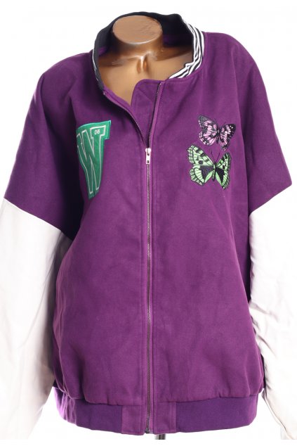Dámská fialovo-bílá zimní bunda s nášivkami / Boohoo / XXXXL (54) / ANGLIE - na štítku UK 26