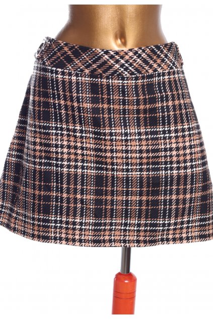 Dámská černo-bílo-hnědá krátká zimní sukně / Tu / XXXL (50) / ANGLIE - na štítku UK 22
