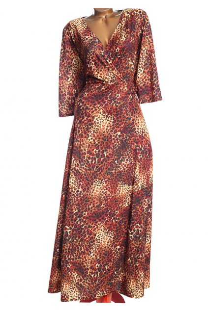 Dámské hnědo-černé podzimní značkové šaty s leopardím vzorem / Sass&Class / XXXXL (52/54) / ANGLIE - na štítku UK 24/26