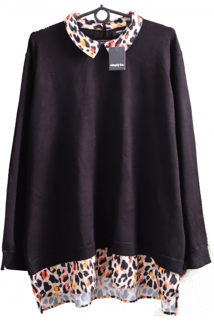 Dámské černé svetrové šaty/halenka s všitou barevnou vzorovanou košilí / Simply Be / XXXXL (52/54) / ANGLIE - na štítku UK 24/26
