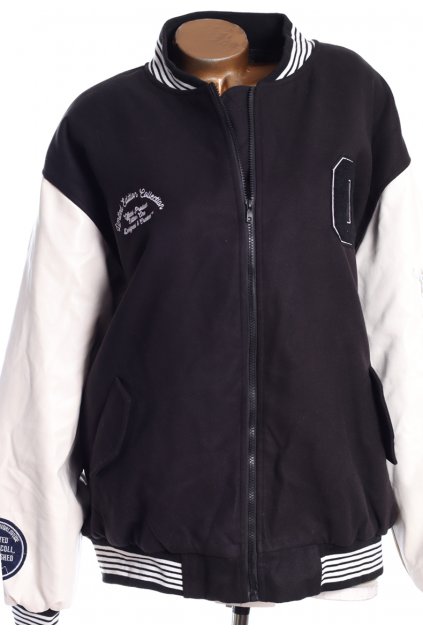 Dámská černo-bílá teplá bunda s koženkovými rukávy / Boohoo / XXXXL (52/54) / ANGLIE - na štítku UK 24