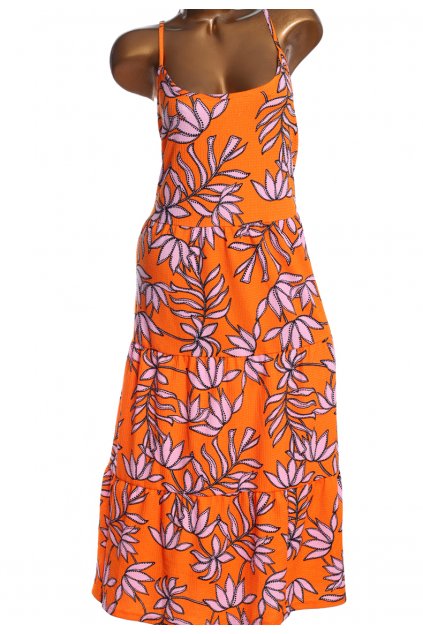 Dámské oranžovo-růžovo-černé šaty s přírodním motivem / PAPAYA /  XXXL (48) / UK 20 / ANGLIE