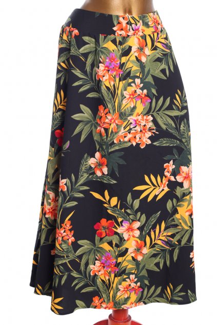 Dámská černá lehká sukně s barevnými květy  / CAPSULE / XXXL (50) / UK 22 / ANGLIE
