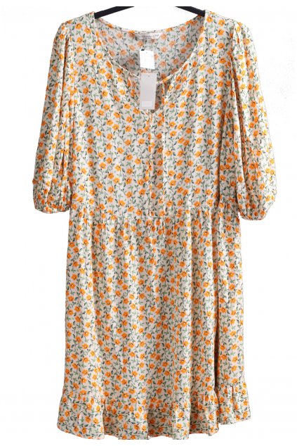 Dámské oranžovo-zelené šaty se vzorem květin  / F&F / XXXL (48) / UK 20 / ANGLIE