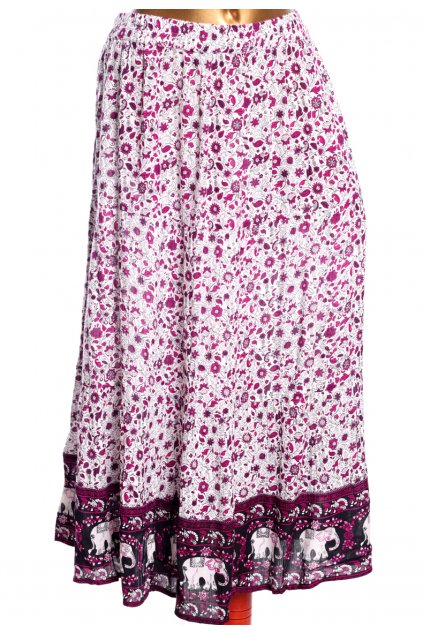 Dámská krémovo-fialová vzorovaná sukně / COTTON / XXXXL (54) / UK 26 / ANGLIE