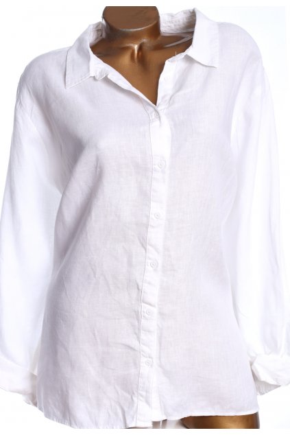 Dámská lněná bílá košile / M&S / XXXXL+ (58) / UK 30 / ANGLIE