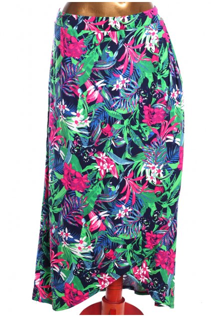 Dámská modro-zeleno-růžová sukně s exotickým motivem / GEORGE / XXXXL (52) / UK 24 / ANGLIE