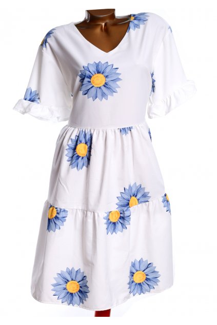 Dámské bílo-modro-žluté květované šaty / XXXL (50) / UK 22 / ANGLIE