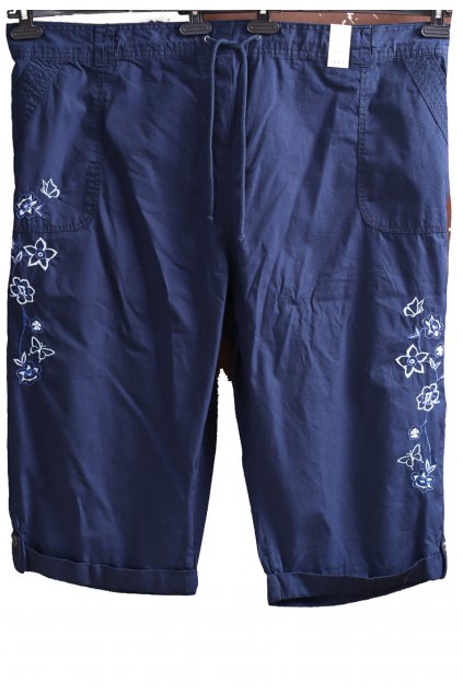 Dámské tmavě modré kalhoty s vyšívaným přírodním vzorem / EVANS / XXXXL+ (60) / UK 32 / ANGLIE