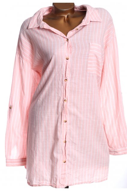 Dámské růžovo-bílé pruhované košilové šaty / M&S / XXXXL+ (60) / UK 32 / ANGLIE