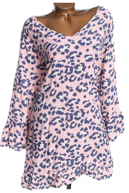 Dámské růžovo-krémovo-modré leopardí šaty / EVANS / XXXXL+ (56) / UK 28 / ANGLIE