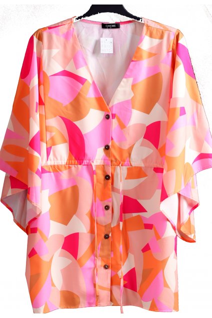 Dámské růžovo-oranžové vzorované šaty/halenka / CHICME / XXXXL (52) / UK 24 / ANGLIE